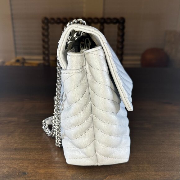 Share Rebecca Minkoff Edie Grey Quilted Leather Flap Shoulder Bag with Silver Ha - Picture 5 of 15